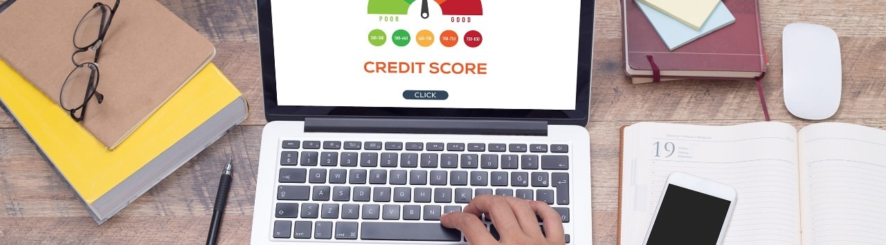 Man checking credit score on laptop